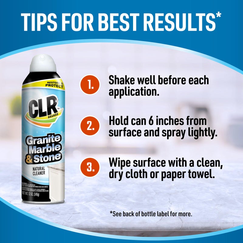 CLR Stone, Marble and Granite Cleaner - Cleans, Shines and Protects Against Spills, Food Stains, Dirt and Grime - 12 Ounce Spray Can - Image 4